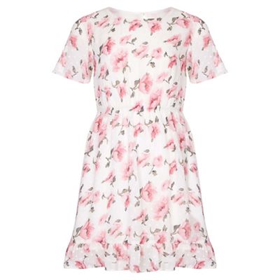 multicoloured Floral Frill Short Sleeve Dress